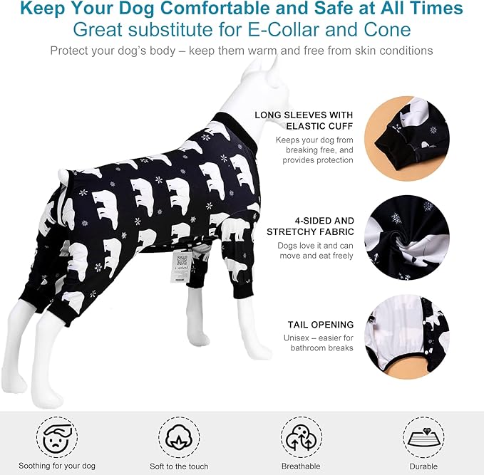 LovinPet Shirts for Dogs Large, Stretch Cotton Pet Shirts with Animal Print, Full Coverage Dog Clothing Perfect to Prevent Licking Wounds After Surgery for Medium & Large Dogs, Black XXL