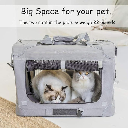 Extra Large Cat Carrier Soft Sided with Wheels Folding Small Medium Dog Pet Carrier 24"x16.5"x16" Travel Collapsible Ventilated Comfortable Design Portable Vehicle (with Litter Box)