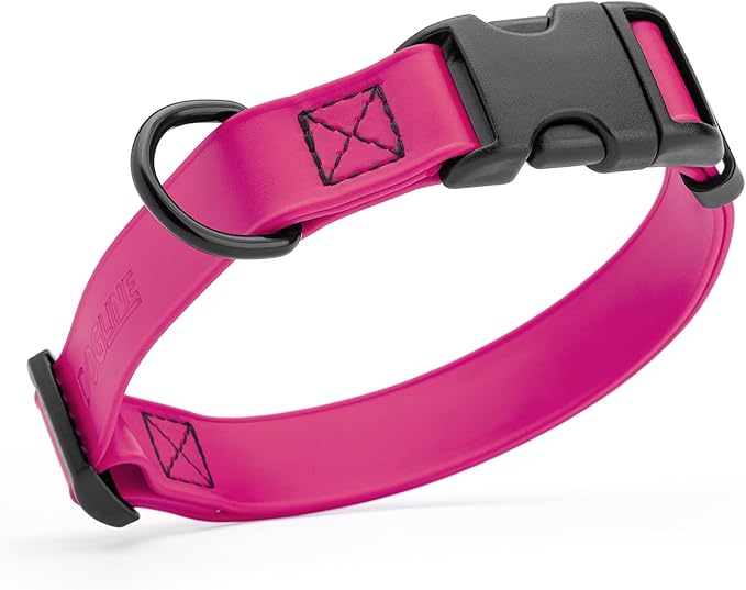 Dogline Durable Biothane Waterproof Collar for Dogs - Odor-Resistant Coated Webbing, Quick-Release Design, Comfortable Adjustable Fit, 3/4" W by 12-19" L,Magenta Pink