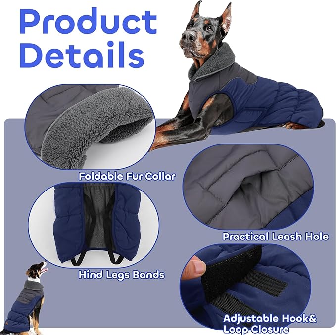 EMUST Small Dog Coat, Thick Warm Dog Fleece Jacket, Windproof Waterproof Pet Apparel for Small Medium Large Dogs, Puppy Sweater Clothes for Small Dogs with Furry Collar, Dark Blue S
