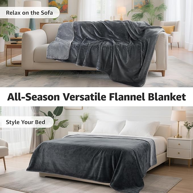 LOOBANI Waterproof Dog Blanket for Couch: Reversible Flannel Bed Blanket for Medium Large Dogs Liquid Proof, Soft Throw Blanket Couch Cover Protector for Sofa, Crate, Travel, Picnic, 50" x 60", Grey