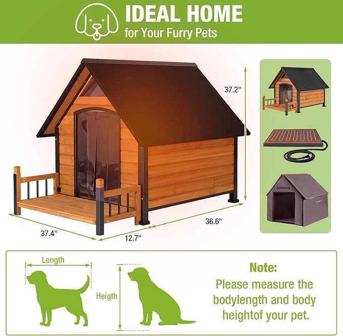 Large Heated Dog House Outdoor XL Insulated Dog House Weatherproof Dog Kennel ((with Heating Pad & Liner), Large Heated Dog House (AIR80-IN-HP))