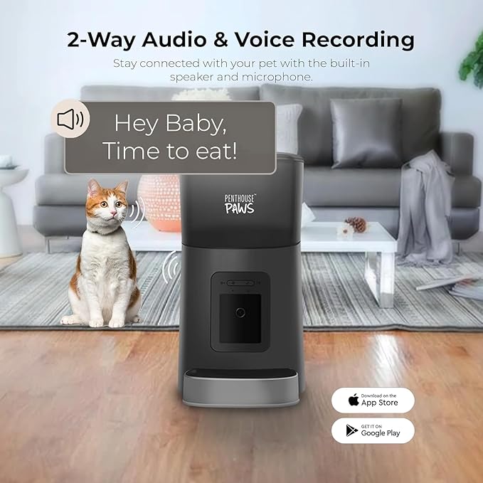 Smart HD Automatic Cat Feeder with 1080P Camera & Night Vision, 2-Way Audio, WiFi App Control, Anti-Jam 6L Cat Feeder with Backup Power, Easy to Clean, Up to 15 Meals for Cat & Dog, Black Stainless