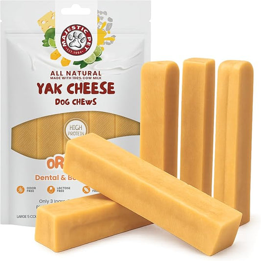 Majestic Pet Himalayan All-Natural Yak Cheese Dog Chews Made with 100% Cows Milk- Long Lasting Dental Chew for Dogs - Healthy Pet Treats (Dental & Bone Support, Large, 5 Pack)