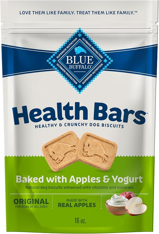 Blue Buffalo Health Bars Crunchy Dog Biscuits, Oven-Baked with Natural Ingredients, Apples & Yogurt, 16-oz Bag