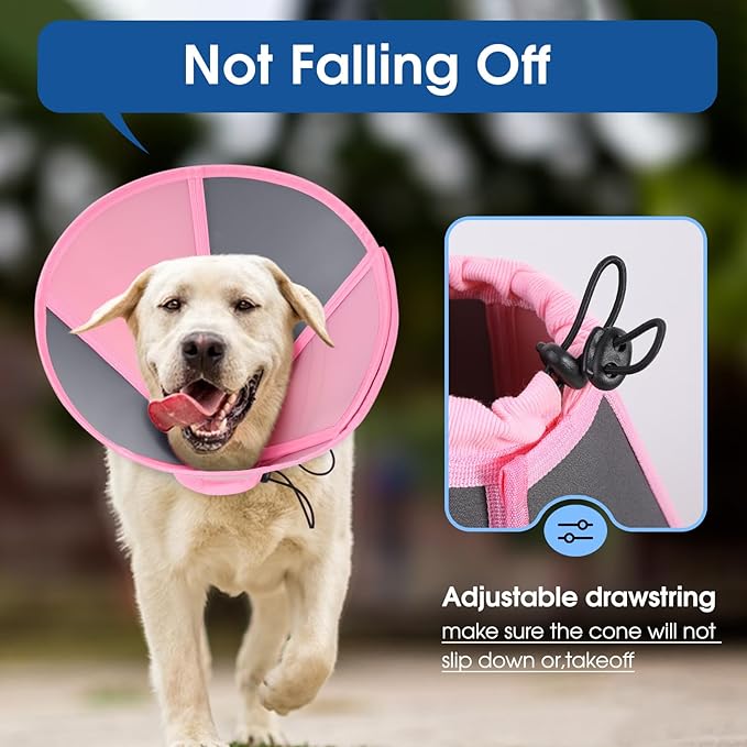 SUNFURA Dog Cones for Large Dogs, Soft Dog Cone to Stop Licking, Adjustable Cone for Dogs After Surgery, Pet Cone Collar Alternative for Wound Healing, Pink X-Large