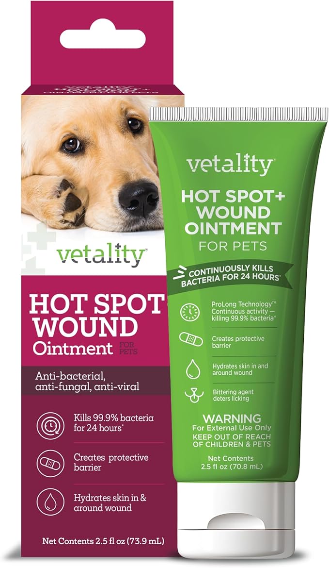 Vetality Hot Spot and Wound Ointment for Pets, Itch Relief for Dog Sores and Irritations, 2.5 oz