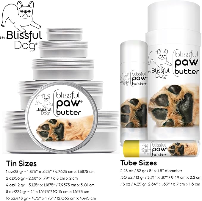 The Blissful Dog Paw Butter, Moisturizer for Dry Paw Pads, Softens and Protects a Rough Paw in Winter, Versatile, Lick-Safe Dog Pad Balm, 8 oz.