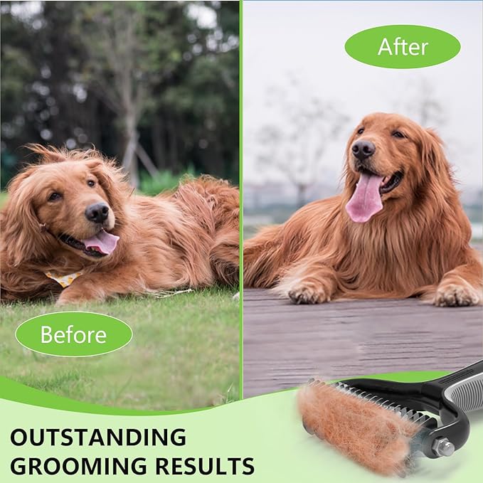 Pet Grooming Supplies - 2-in-1 Professional Undercoat Rake and Pet Brush | Shedding Control for Long-Haired Dogs and Cats, Deshedding Tool, Knot Removal,Grey