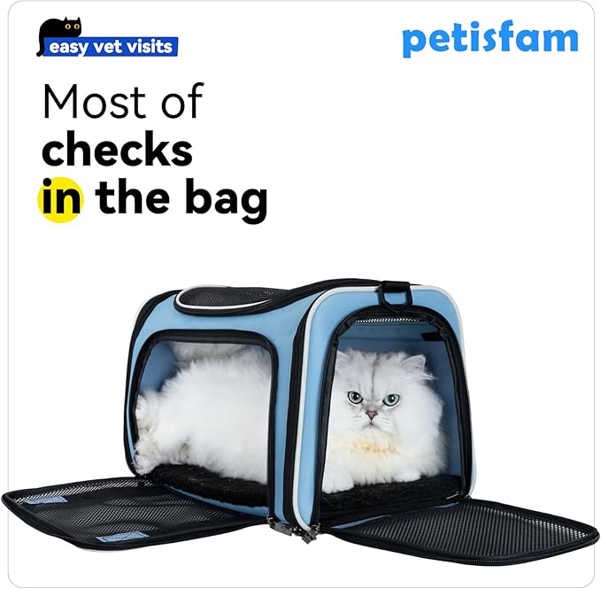 Cats Voluntarily Enter Carrier. Stress-Free Vet Visit, Veterinarian-Approved Design. 360 Mesh Visibility, Long-Term Durability, Car-Safe and Lockable Zips Hug Securely