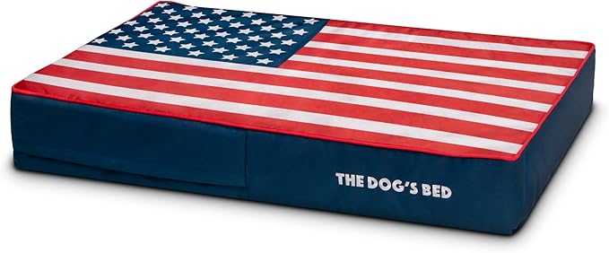 Replacement Outer Cover ONLY (Outer Cover ONLY - NO Bed, NO Waterproof Inner) for The Dog's Bed, Washable Oxford Fabric, Large 6 Inches (Blue with Red Piping USA Flag Embroidery & Centre Flag)