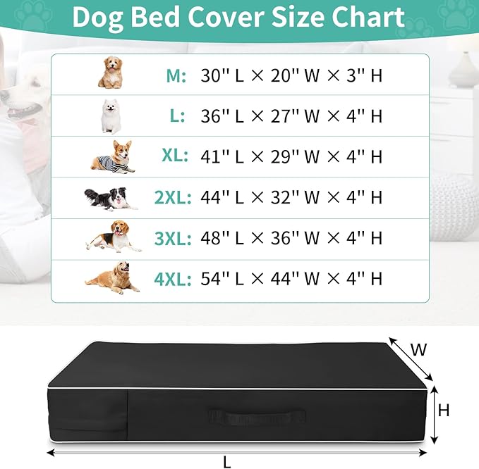 COSHNIBI Dog Bed Covers Replacement Washable,Waterproof Dog Bed Cover with Zip and Carry Handle for Dog/Cat 54''Lx44''Wx4''H-Black