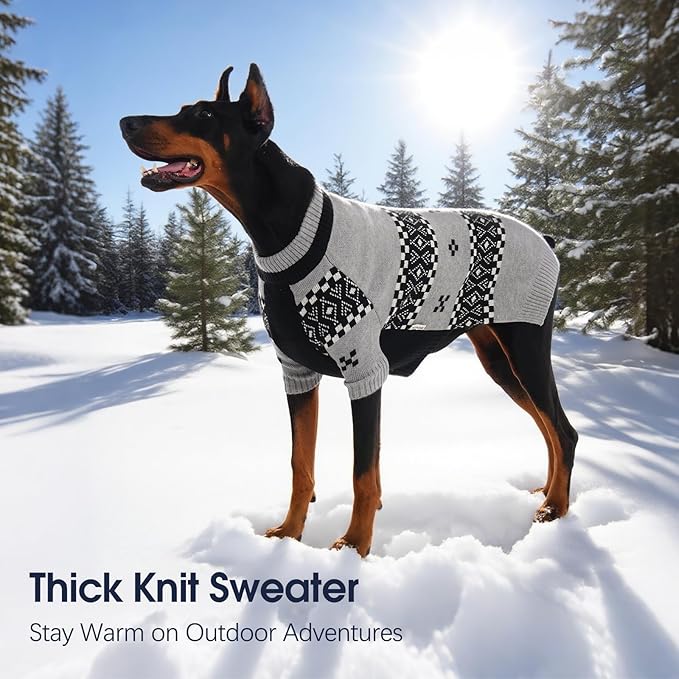 IECOii XXL Dog Sweater for Large Dogs Boy, Pitbull Sweater for Dogs Boy with Sleeve, Warm Male Fall Knitwear Mid Neck Pullover,Cozy & Elastic Dog Winter Sweaters for Cold Days, Grey, 2XL