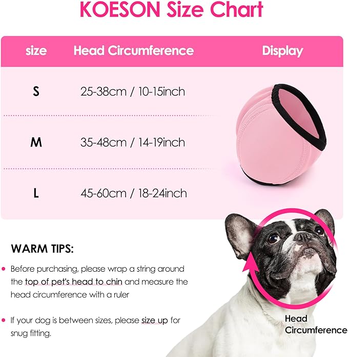KOESON Dog Calming Hoodie - No Shake Ear Wraps for Dogs, Anxiety Relief & Noise Protection, Water Resistant Pet Ear Cover Muffs for Firework, Grooming, Thunderstorms, Swimming, Bathing, Light Pink L