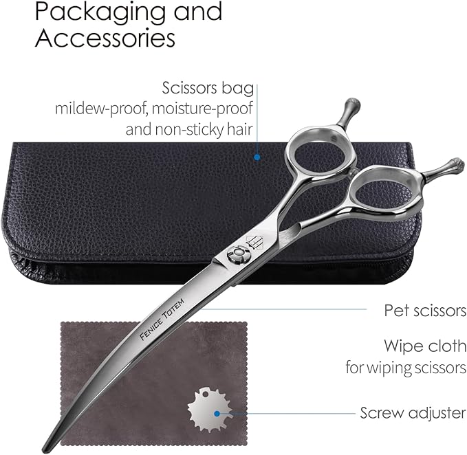Dog Grooming Scissors: Professional Grooming Scissors for Pet High Precision CNC-Cut Blades, Silver (Curved, 7")