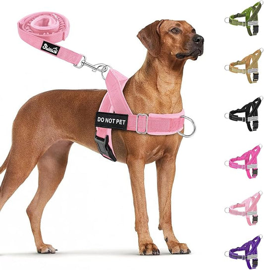 SlowTon No Pull Dog Harness - Heavy Duty Dog Harness and Leash Set for Medium Large Dogs, Reflective Tactical Harness with Soft Padded and Front Clip for Easy Walk and Training (PI, L)
