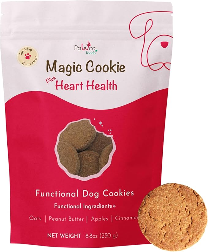 PawCo Dog Treats, Heart Health – Supports Heart Function & Vitality – Crunchy Dog Cookies with Peanut Butter, Apple & Taurine for Dogs – Functional & Healthy Rewards for Dogs – Magic Cookie – 8.8oz