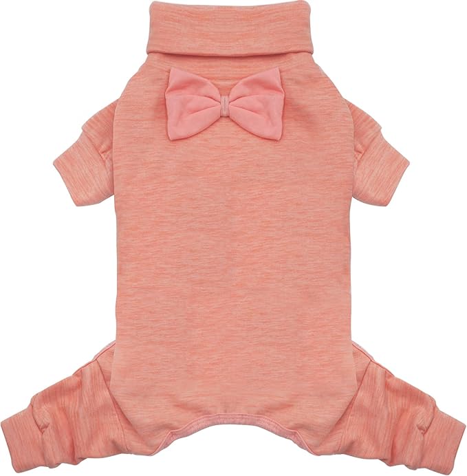 KYEESE Dog Coats Turtleneck Stretchy Pet Sweater Super Soft Warm Material Dogs Pajamas with Bowtie Dog Onesie for Small Dogs Cold Weather Coat, Pink,M