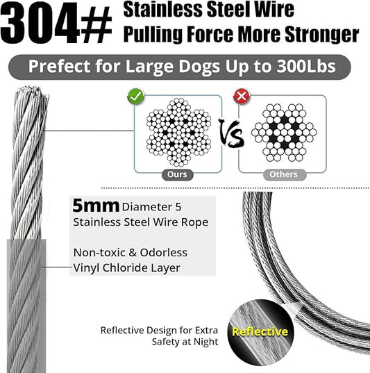 jenico Dog Tie Out Cable - 25ft Dog Lead for Yard - Heavy Duty Dog Chain with Shock Spring - Outdoor Tether Leash for Small Large Dogs Up to 500 lbs