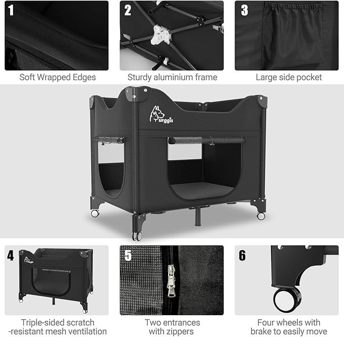 Upgraded Dog Bunk Bed, Portable Bedside Lounge Pet Bed, Dog Beds Attachment to Human Bed, Bedside Dogs Bed for Small, Medium Cats & Dogs, Pet Window Perch- Black
