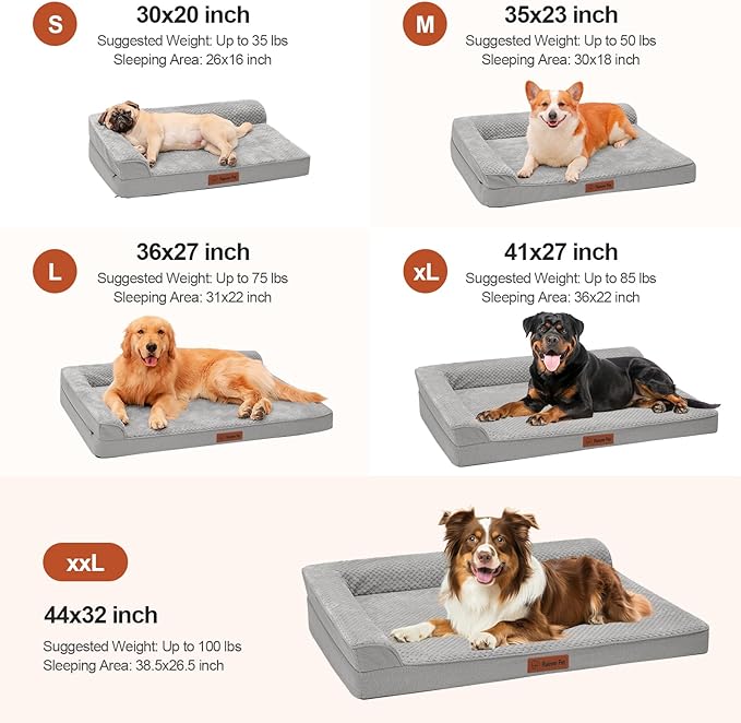Orthopedic Dog Beds Large Sized Dog, 36x27x6 Inches Memory Foam Pet Bed for Medium and Large Dogs, Washable Removable Cover, Nonskid Bottom, Waterproof, Light Grey