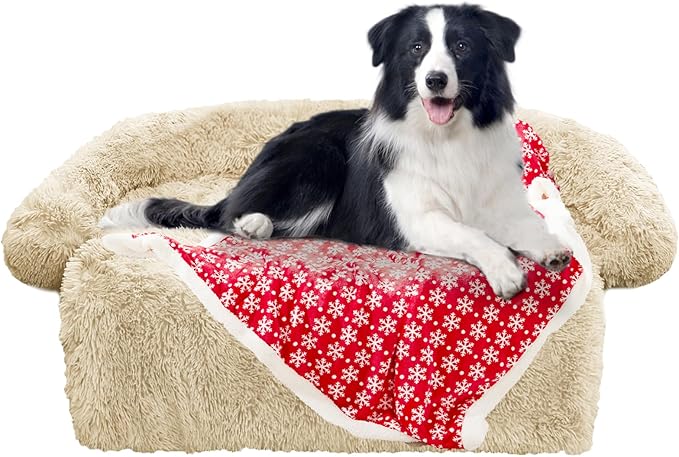 GGIB Calming Dog Bed Christmas Throw Blanket Fluffy Plush Dog Mat for Furniture Protector Decoration Holiday Throw for Sofa Couch Cover for Large Medium Small Dogs Cats