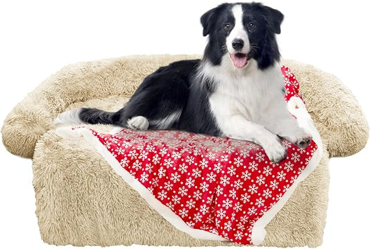 GGIB Calming Dog Bed Christmas Throw Blanket Fluffy Plush Dog Mat for Furniture Protector Decoration Holiday Throw for Sofa Couch Cover for Large Medium Small Dogs Cats