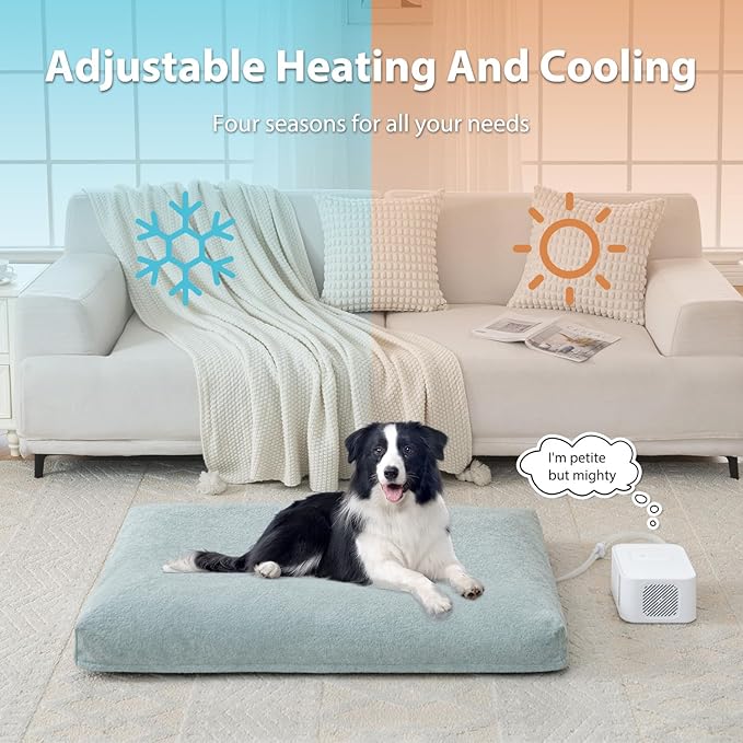 Pet Bed Heating & Cooling System, Consistent Warm and Cold Water Pad, No Electric Shock or Chemical Gel Needed, Machine Washable Bed, Ideal for Home and Crates (Cooling & Heating Green, 35" x 22")