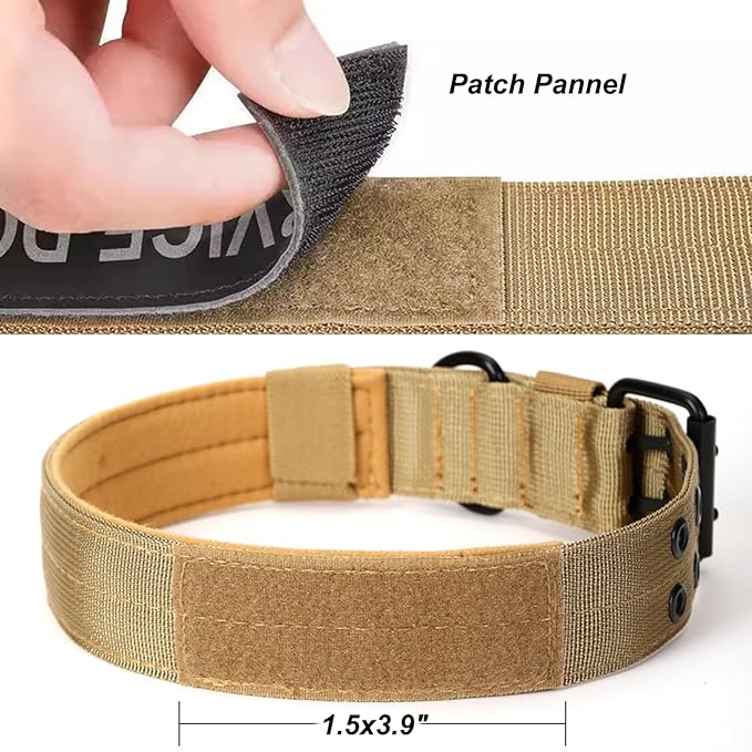 JSXD Tactical Dog Collar,Military Grade Nylon with Soft Padded Lining,1.5 inch Wide,Metal Buckle with 5 Adjustable Points,Heavy Duty Dog Collar for Medium Large Dogs (Khaki, X-Large)
