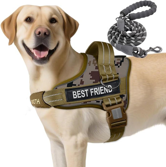 AUROTH Dog Harness and Leash Set, Soft Padded Service Dog Vest with 5.25FT Dog Leash, No Choke, Easy On Pet Vest, Adjustable Reflective No Pull Dog Harness for Large Dogs, Easy Walking and Training