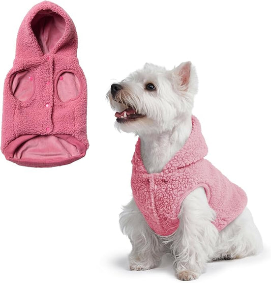Spark Paws Fleece Dog Jacket, Hooded Sweater Vest, Warm Coat for Winter - Suitable for Small Medium Large XL XXL Breeds - Dark Pink - M