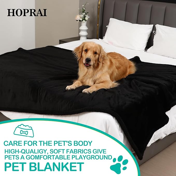 Dog Blanket, Waterproof Reversible Sherpa Fleece Throw Blanket, Furniture Cover for Bed, Couch, Sofa Protection from Liquid Pee and Pet Fur of Puppy, Cat (Black XS20*27inches)