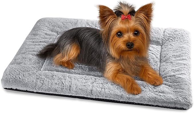 Dog Crate Pad, Kennel Bed Crate Mat for Small Dogs, Washable Cute Pet Bed for Dog Cage, Ultra Soft Flat Puppy Cat Kitten Pillow Cushion for Sleeping Anti-Slip (24" x 18", Grey)