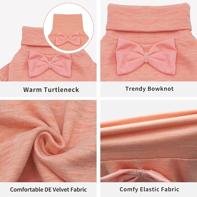 KYEESE Dog Coats Turtleneck Stretchy Pet Pjs Dog Sweater Super Soft Warm Material Dogs Pajamas with Bowtie Dog Onesie for Small Dogs Cold Weather Coat, Pink,L