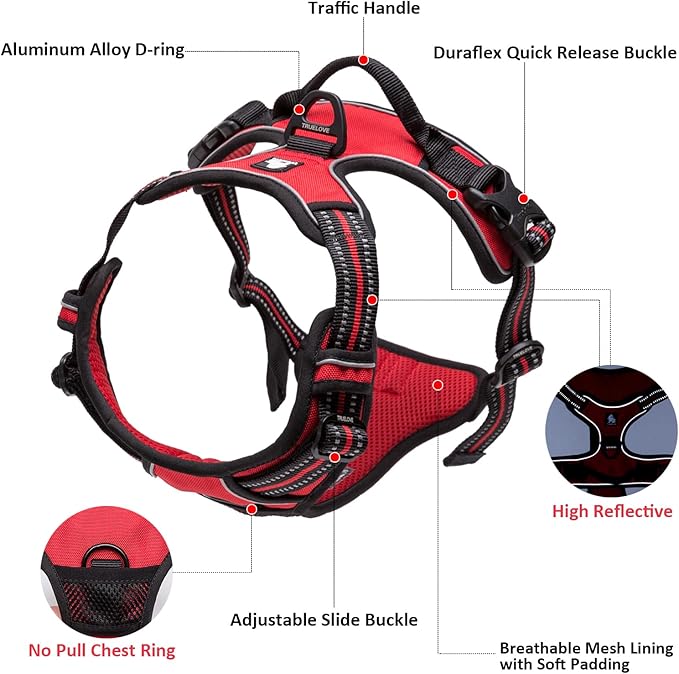 TRUE LOVE Adjustable No-Pull Dog Harness Reflective Pup Vest Harnesses Comfortable Control Brilliant Colors TLH5651(Fushcia,XS)