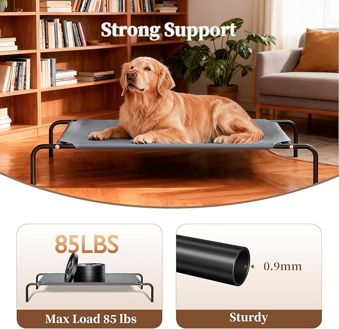 Elevated Dog Bed for Large Dogs,Raised Dog Cots,Indoor & Outdoor Cooling Waterproof Pet Hammock with Washable Breathable Mesh,Grey 50in