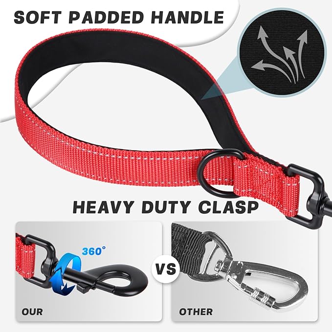 Dog Leash, Short Dog Leash, Leashes for Large Breed Dogs,Traffic Padded Handle- Reflective Training Lead, Perfect for Medium to Large Dogs(24 Inch, Red)