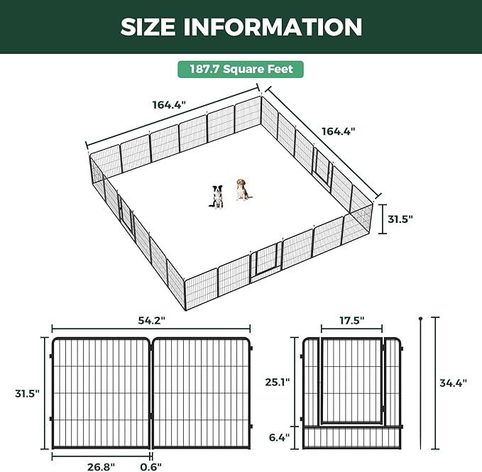 FXW Instant Unleashed Dog Playpen, Portable Pet Fence for Outdoor, RV Trips, and Camping, 32inch, 24 Panels for Small and Medium Dogs│Patented