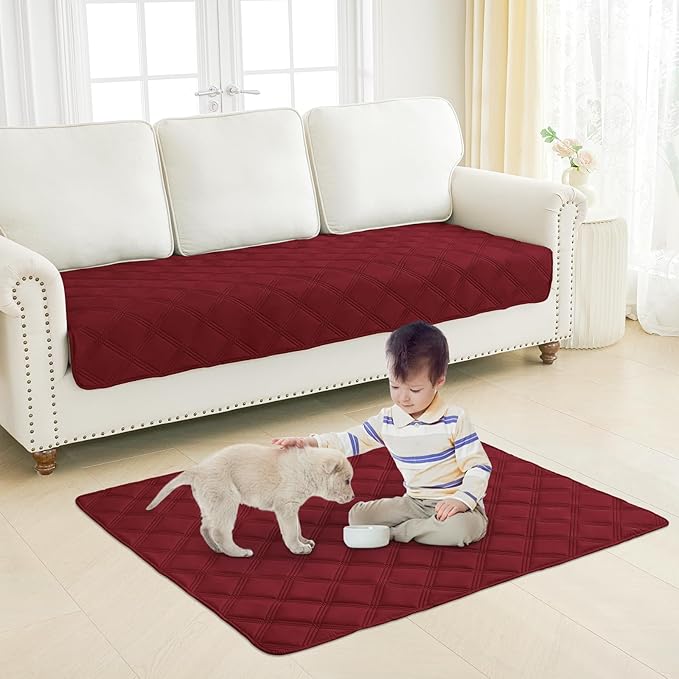 Smiry Waterproof Dog Bed Cover Blanket 52x82, Soft Reversible Pet Blanket, Washable Leakproof Cats Dogs Couch Cover for Sofa, Couch, Furniture, Lattice, Wine Red/Beige