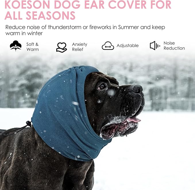 KOESON Dog Calming Hoodie, No Shake Ear Wrap for Dogs Hematoma, Anxiety Relief Dog Head Muffs for Noise Protection, Grooming, Drying, Fireworks & Thunder, Soft Neck Warmer & Ear Cover for Dogs & Cats