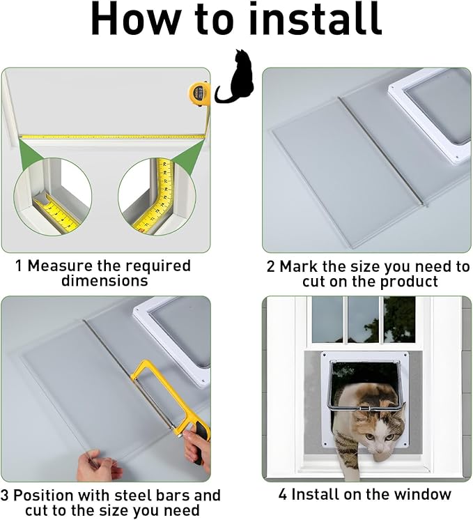 Cat Door for Window, Safety Cat Window with 4 Locking Modes, Fits 12" - 36" Window, Pet Friendly Window Cat Door Insert, Ease of Installation, Magnetic Closure, Weatherproof Design, Frosted Plexiglass