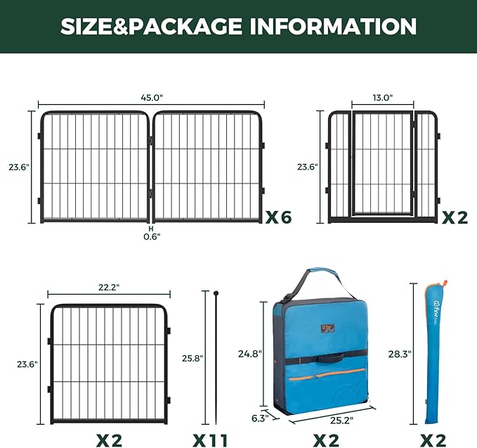 FXW Instant Unleashed Dog Playpen, Portable Pet Fence for Outdoor, RV Trips, and Camping, 24 inch, 16 Panels for Puppy and Small Dogs with Playpen Storage Bag (2 Pack)│Patented
