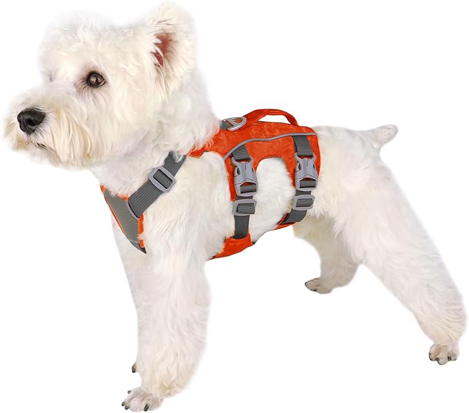 Escape Proof Dog Harness, Lightweight Full Body Pet Vest with Lift Handle and Leash Clip, Reflective Adjustable Small Dog Harness for Daily Walking(Vermilion,Chest:14-22")