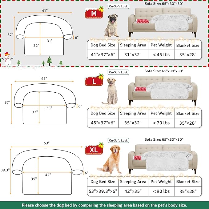 GGIB Calming Dog Bed Christmas Throw Blanket Fluffy Plush Dog Mat for Furniture Protector Decoration Holiday Throw Sofa Couch Cover for Large Medium Small Dogs Cats (Medium, Light Grey)