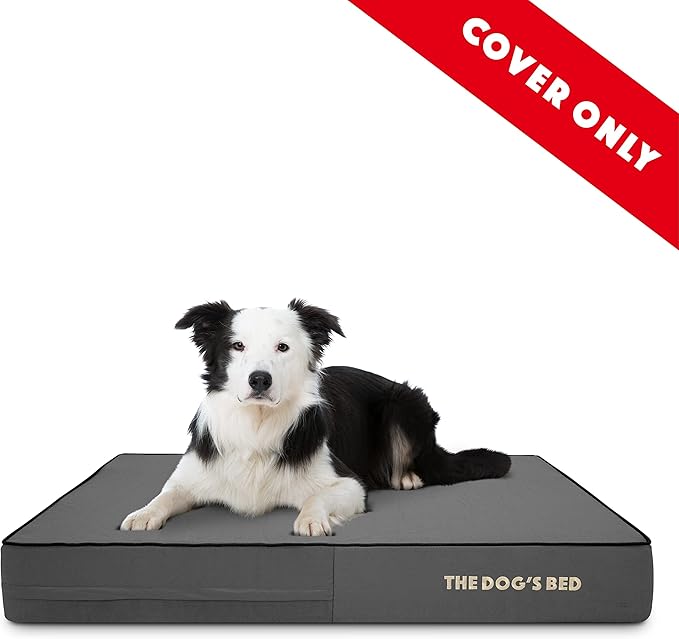 The Dog's Bed Replacement Outer Cover ONLY (Outer Cover ONLY - NO Bed, NO Waterproof Inner) for The Dog's Bed, Washable Oxford Fabric, Large 6 Inches (Grey with Black Piping)