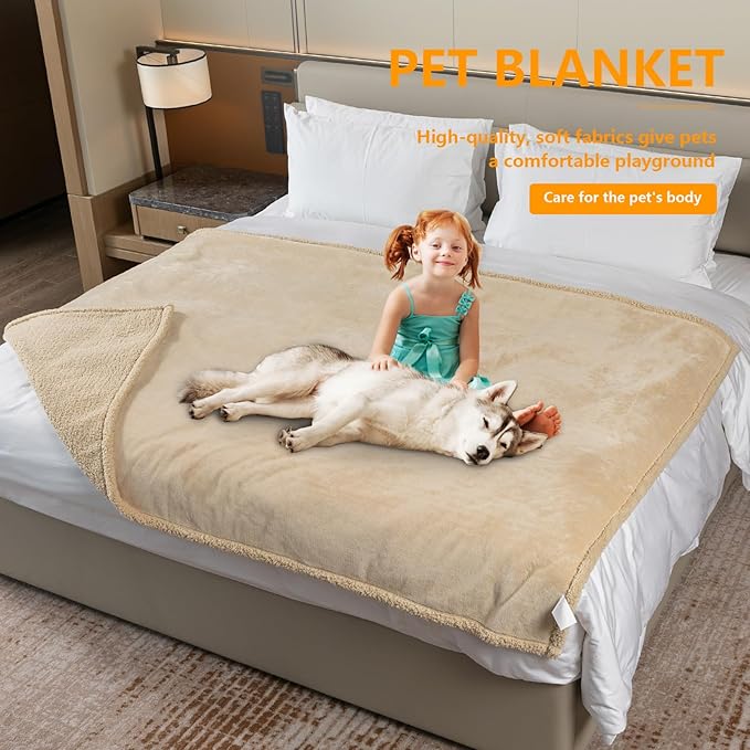 Waterproof Dog Bed Cover Pet Blanket for Big Dogs Reversible Pets Couch Blankets for Puppy Fluffy Cream Sherpa Fleece Sofa Leakproof Covers for Cat Warm Washable-XL 85x57in