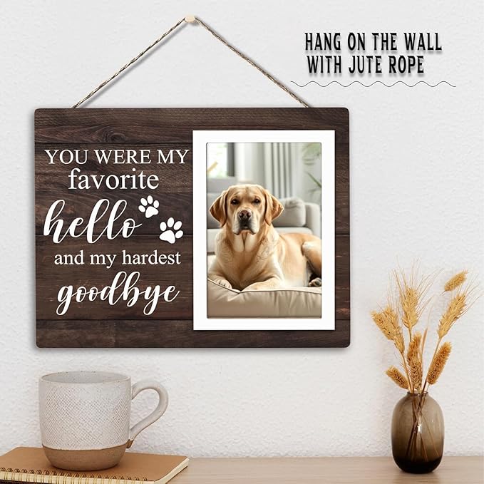Pet Memorial Frame for Dogs - In Loving Memory Gifts, Forever in Our Heart (Brown)