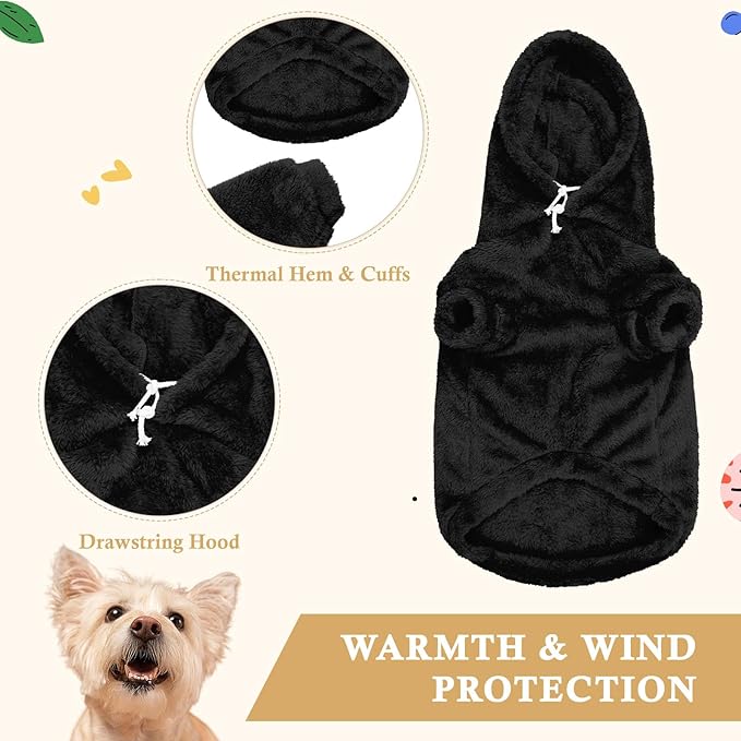 Dog Sweater,Dog Hoodies,Warm Fuzzy Fleece Sweatshirt with Hood & Pocket,Leash Hole,Cozy Cold Weather Pet Clothes Pet Sweater for Medium Large Dogs(Black,XL)
