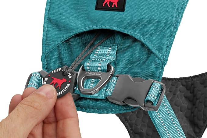 Tuff Pupper All-Day Wear Dog Harness | for Walking, Trail Running, Hiking | Front & Back Leash Clips | Reflective Trim | Easy On/Off Buckles | Lightweight Breathable | No Pull Design (XXS, Teal)