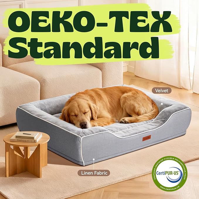 Extra Large Orthopedic Dog Bed with Cooling Gel Memory Foam,Waterproof XXL Dog Couch Bed with Removable Washable Cover,48 inch Pet Sofa with High Resilience Foam Sides for Old Pets,Grey
